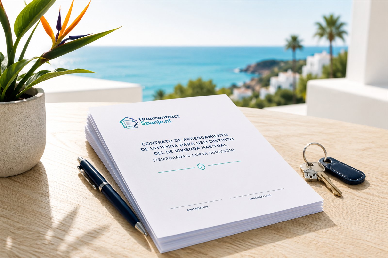Spanish rental contract on a table with a pen and house keys