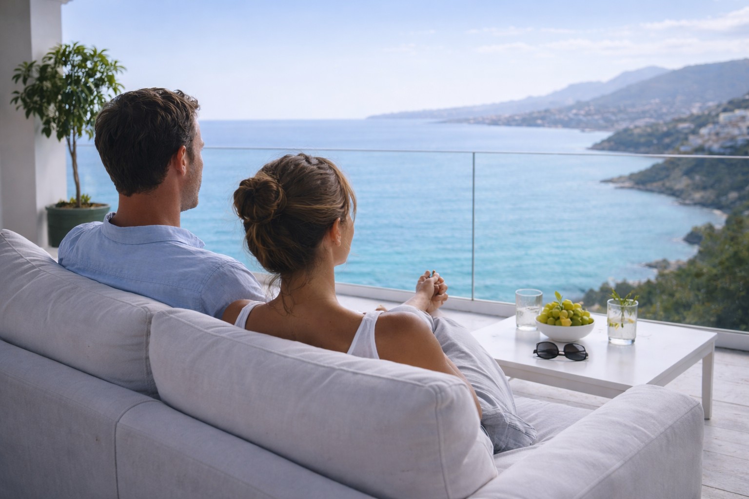 Couple on a terrace on the Spanish coast